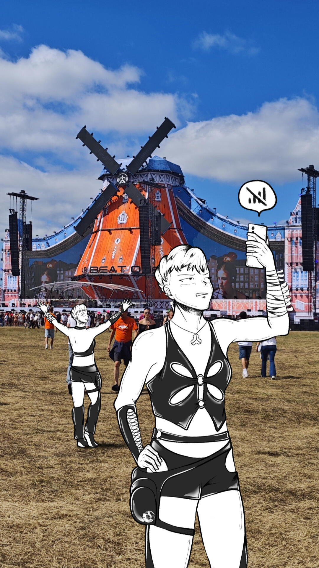 VISIV characters walking through the Airbeat One festival grounds.